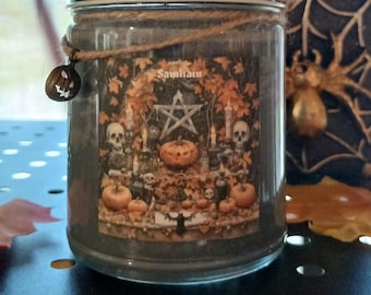 Samhain Candle/All Hallows Eve/Soy Candle/Samhain Blessing/Last Harvest/Crystal Infused