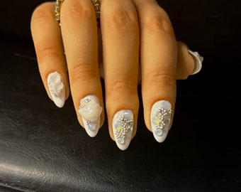 White Short Almond Press-On Nails