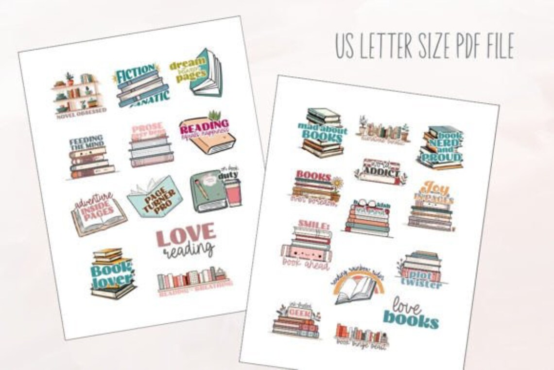Bookish Reading Journal, Printable Book Lover Stickers PNG Stickers ...
