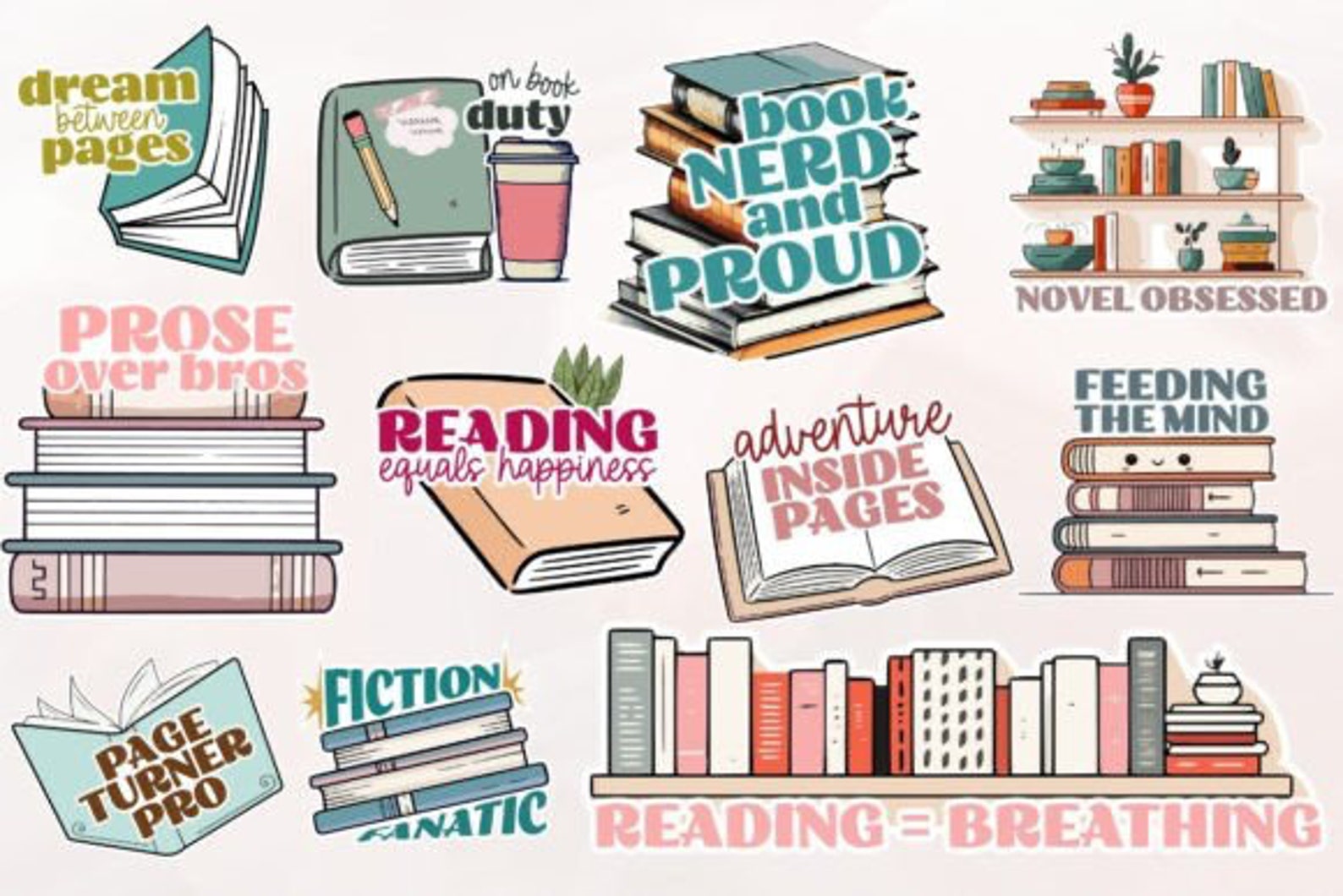 Bookish Reading Journal, Printable Book Lover Stickers PNG Stickers ...