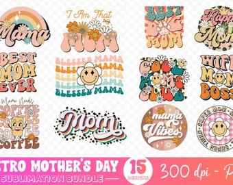 Retro Pack of Mothers Day PNG Stickers, Printable Sticker Bundle, Digital Sticker Set, Scrapbook Stickers, Planner Stickers