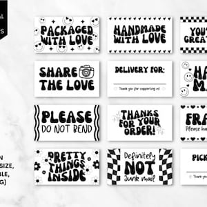 12 Retro thermal label design bundle, thermal label, printable packaging sticker png, thermal sticker, thank you sticker png Jpg