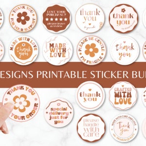 20 Boho Thermal Label Stickers, Stickers for small business, Thank you Png, Thermal label Design, Printable Packaging Stickers Png