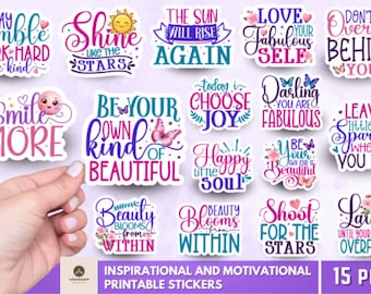 15 Inspirierende PNG-Aufkleber, digitale Aufkleberpaket, PNG für psychische Gesundheit, druckbare Aufkleberpaket, Aufkleber png, Positivitätsaufkleber,