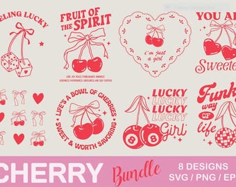Cherry Bow Bundle SVG PNG, Cherry Shirts, Valentine's Day Svg, Svg Files For Cricut, Coquette Aesthetic
