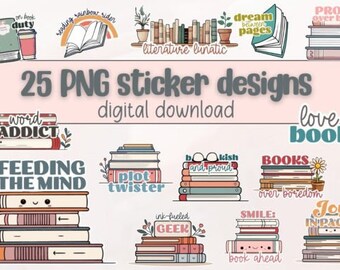 Bookish Reading Journal, Printable Book Lover Stickers PNG Stickers - Print and Cut Book Stickers, Digital Download, Print and Cut Cricut,