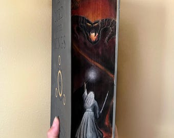 The Lord of The Rings Triple Fore-Edge Book Painting - Gandalf Fights Balrog, The Bridge of Khazad-dum Made to Order READ DESCRIPTION