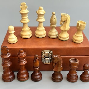 Rare Germany wooden chess set 80s vintage In good condition. Great gift for mens, chess lovers and collectors! Chess box Chess pieces wood