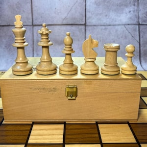 Vintage Germany chess set  in chess board 70s vintage in good condition. Great gift for mens, chess lovers and collectors!