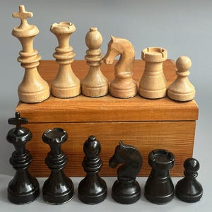 Rare Germany wooden chess set 80s vintage In good condition. Great gift for mens, chess lovers and collectors! Handmade chess gift
