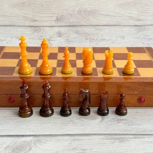 Germany chess set made of fused real amber (not ambroid) 70s vintage in very good condition. Great gift for mens and collectors.