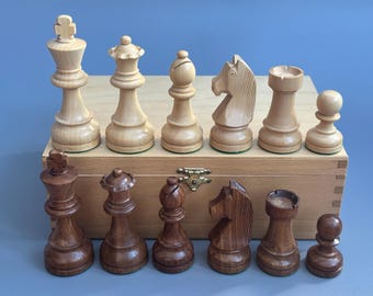 Rare Germany wooden chess set 80s vintage In good condition. Great gift for mens, chess lovers and collectors! Staunton Tournament chess set
