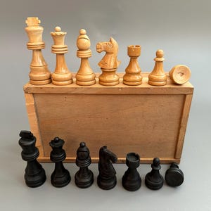 Rare Germany wooden chess set 60s vintage In good condition. Great gift for mens, chess lovers and collectors!
