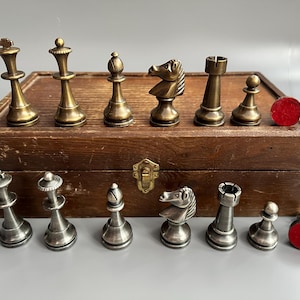 Antique metal Italian chess set Metal chess set vintage with chess box in very good condition