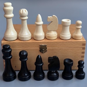 Germany tournament chess set 60s vintage Wooden German chess set with box Vintage chessmen