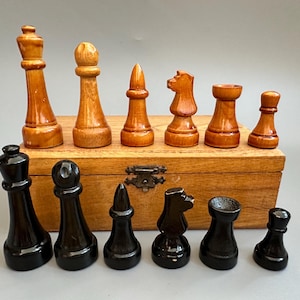 Rare Germany wooden chess set 60s vintage In good condition. Great gift for mens, chess lovers and collectors!