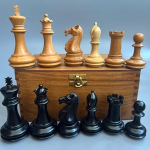 Heavy Staunton chess set vintage 50s Jaques Staunton chess pieces with chess box Philos Spiele Richard Jaques Springer De Luxe Holzkassette