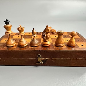 USSR peg chess set vintage in good condition Some chess pieces was restored Russian wood chess set Chess decoration
