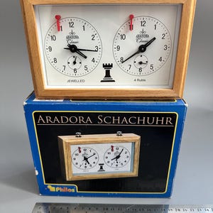 Vintage 1970&#39;s Mechanical Chess Clock Aradora Romania chess clock vintage Chess gift Aradora schachuhr Chess timer vintage with original box