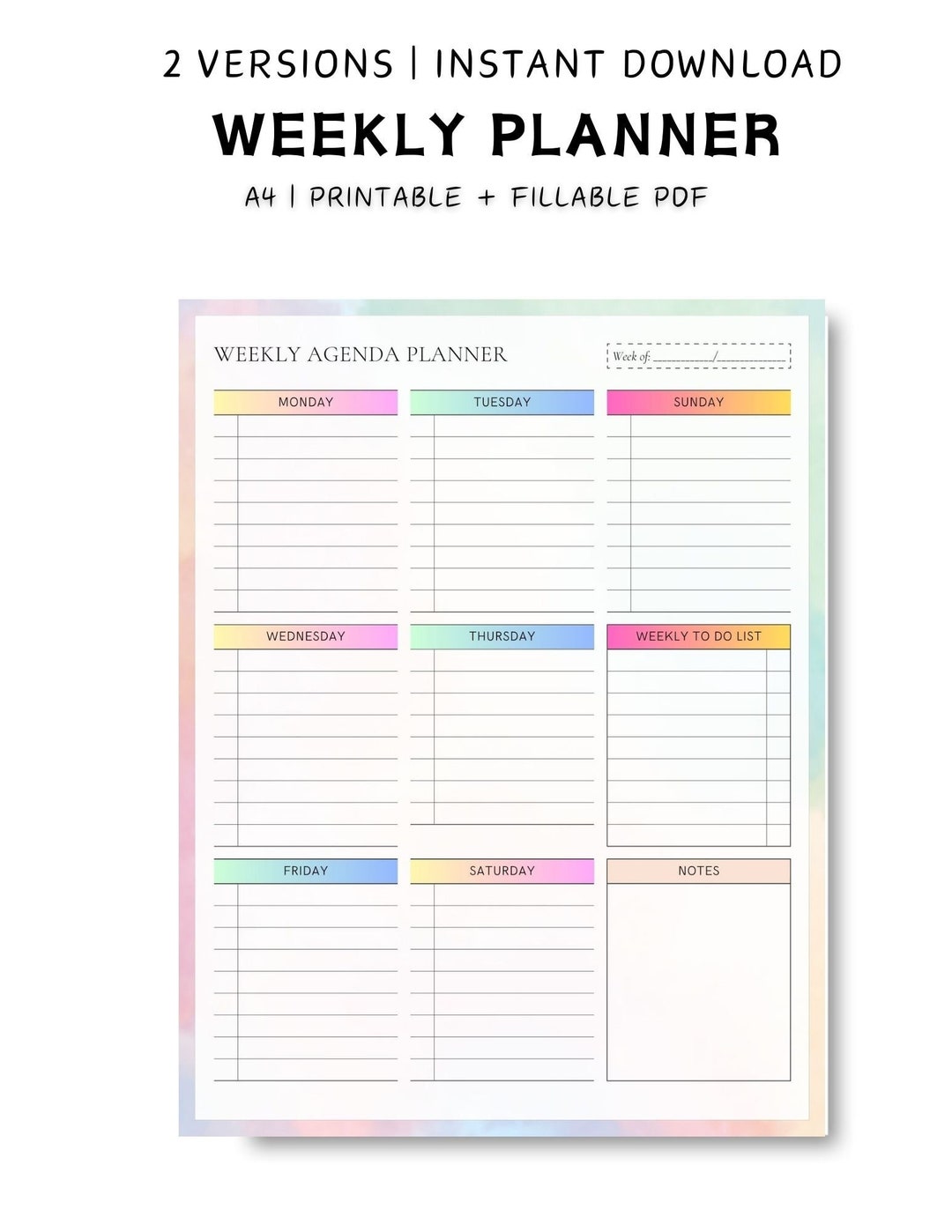 Customizable Weekly Planner Printable Organizer Digital PDF Planner ...