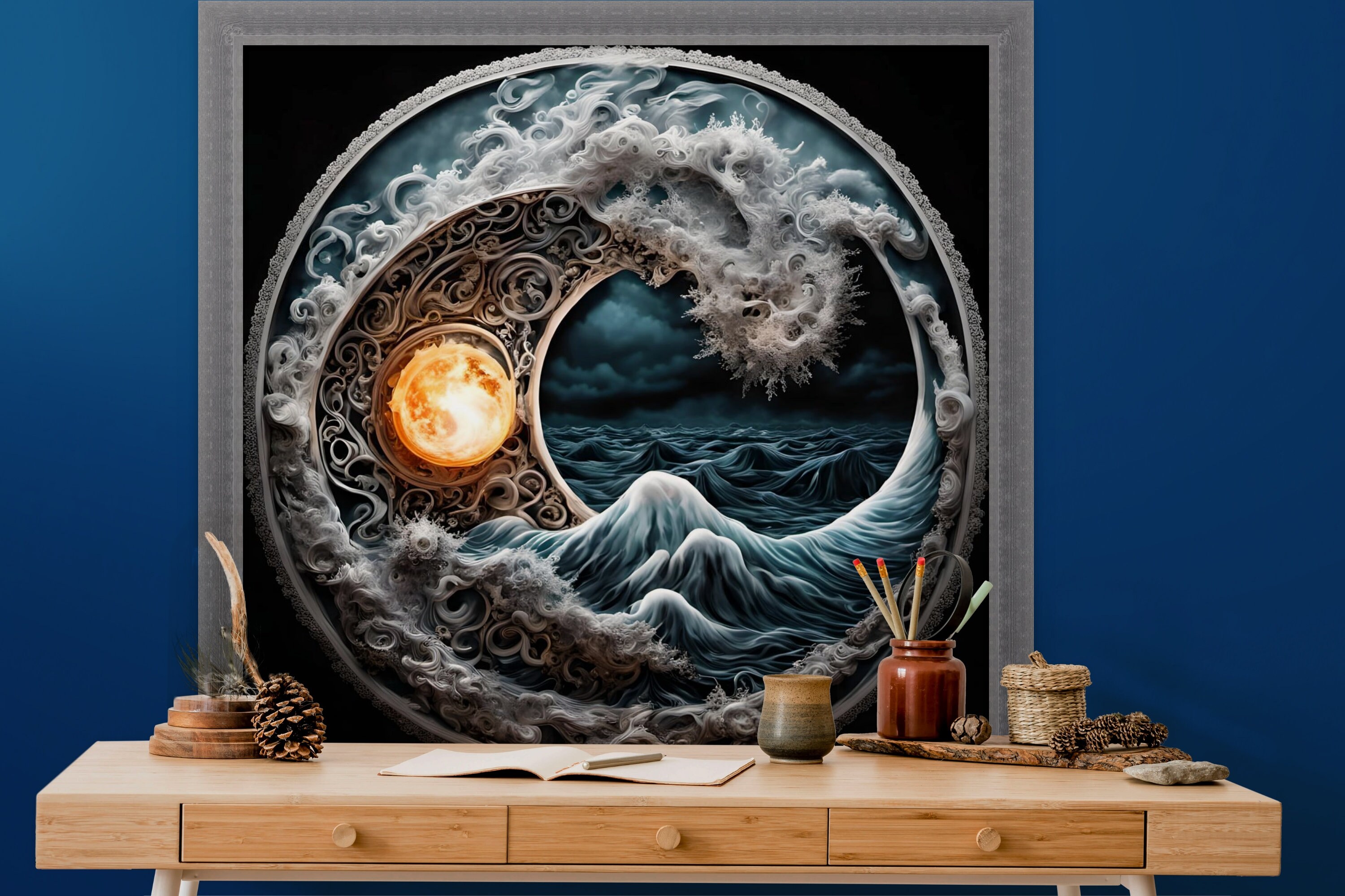 神奈川沖浪裏曼荼羅プリント｜葛飾北斎風アート（デジタルダウンロード