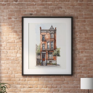 Brooklyn Brownstone Malerei, NYC Architekturzeichnung, Chicago Townhouse Drucken, Philadelphia Reihenhaus, Buntstift, Aquarell