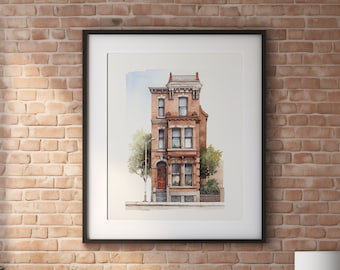 Brooklyn Brownstone Painting, New York City Architecture Drawing, Chicago Townhouse Print, Philadelphia Row House Wall Art
