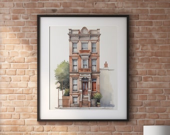 Brooklyn Brownstone Print, New York City Architecture Drawing, Chicago Townhouse Poster, Philadelphia Row House decor