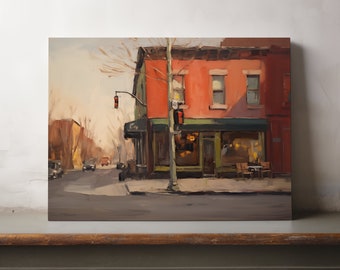 New York City oil painting, Edward Hopper style, wall art, house warming gift, vintage art, fine art print