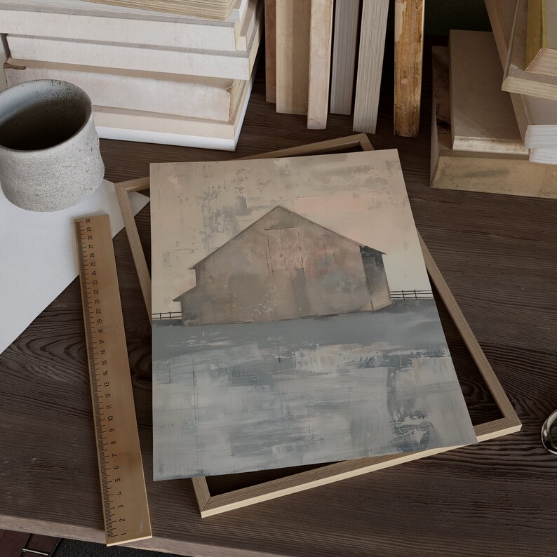 Abstract Barn Oil Painting, Poster of an Old Farm, Rustic Farmhouse ...