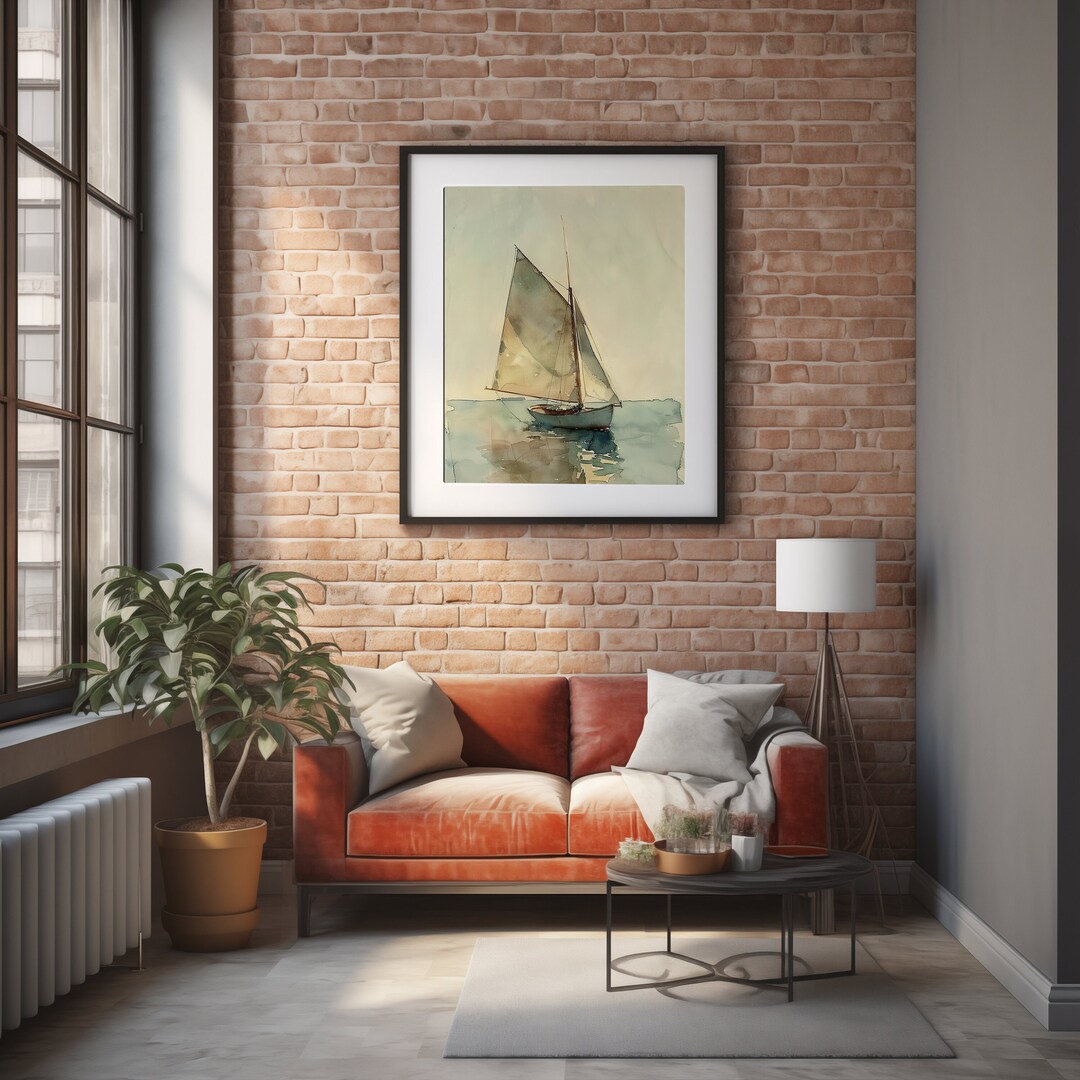 Vintage Sailboat Watercolor Wall Art, Vintage Nautical Painting ...