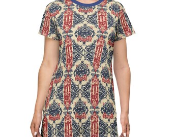 Patriotic Women&#39;s dress for Fun Summer Fashion with Vintage style Print dress for Independence Day with Red White and Blue design