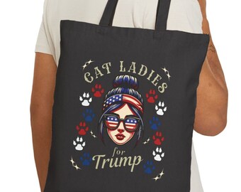 Cat Ladies for Trump tote bag for President Trump 2024 Election tote for Cat Lover with Red White Blue Paw Print for Patriot Cat Lady Tote
