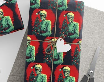 Christmas Zombie Wrapping Paper - Holiday Gift Wrap, Festive Undead Gift Wrap, Halloween Themed Wrap, Spooky Packaging Paper, Holiday Zombie