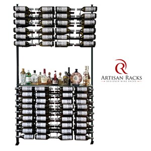 Floor to Ceiling Wine Rack. Holds up to 120  bottles. Dual sided.  Width options are 2' wide, 3' wide, or 4' wide. Custom Height.