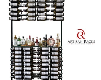 Floor to Ceiling Wine Rack. Holds up to 120  bottles. Dual sided.  Width options are 2' wide, 3' wide, or 4' wide. Custom Height.