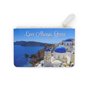 Mini pochette avec vue panoramique Santorin Souvenir Grèce Cadeau de voyage pour elle Cadeau pour maman Carte de crédit et pochette pour billets