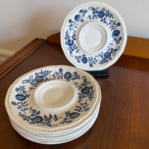 Vintage Blue Onion Saucers, Coventry Blue Kensington Staffordshire Ironstone England, Blue and White Transferware