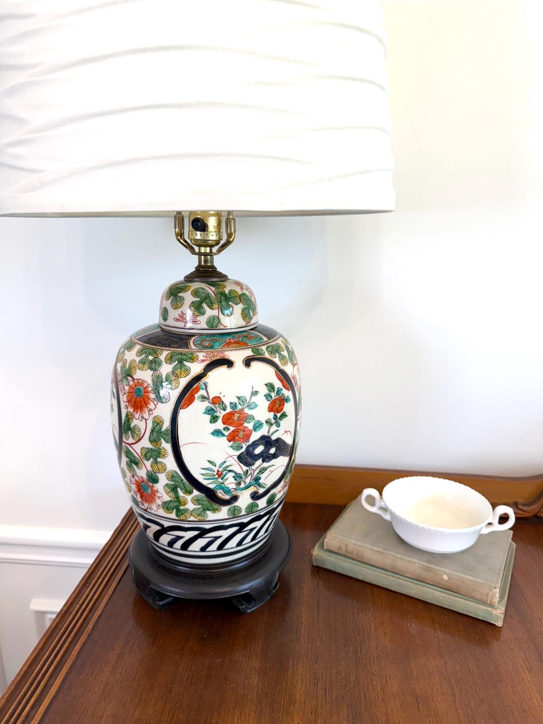 Vintage Chinoiserie Table Lamp: Hand-painted Porcelain Ginger Jar ...