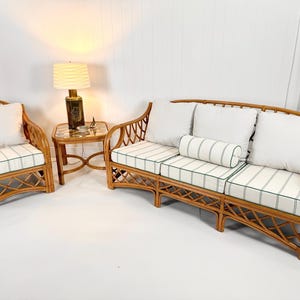 Vintage Rattan Bamboo Furniture Set, Sofa, Side Chair, Side Table, Mid-Century