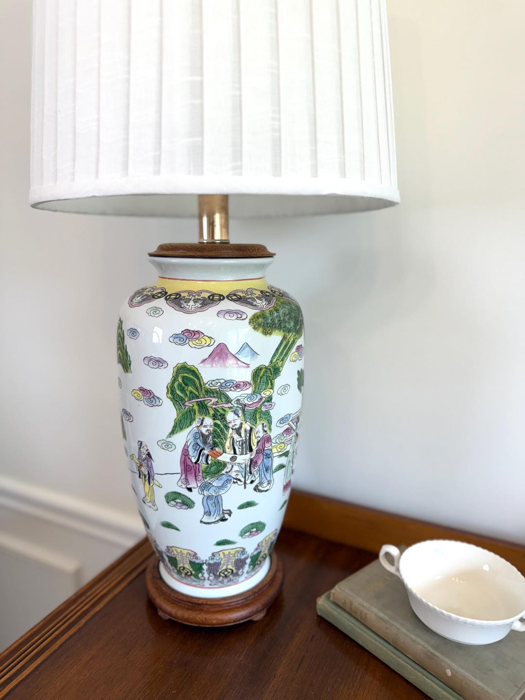 Vintage Chinoiserie Table Lamp: Hand-painted Famille Rose Porcelain ...