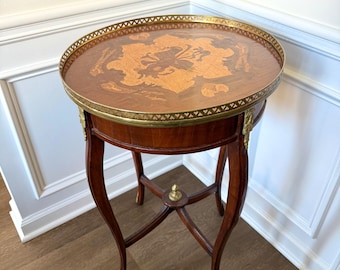 Antique French Louis XV Style Marquetry Side Table with Gilt Ormolu