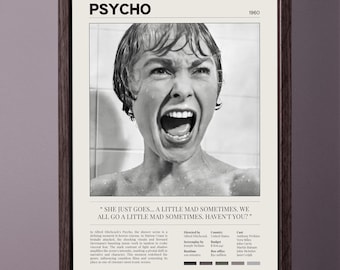Póster de película clásica Psicosis (1960) / Janet Leigh / Alfred Hitchcock / Decoración de Halloween / Regalo de arte mural / Opción de descarga e impresión digital