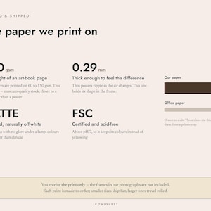 The paper we print on: museum-quality matte, 250 gsm, uncoated, acid-free and FSC-certified