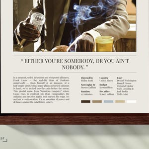 The framed American Gangster poster, Light edition, seen at an angle