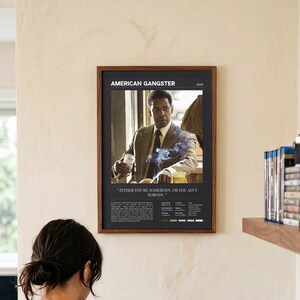 American Gangster poster, Dark edition, framed and hung above a desk in a film lover’s study