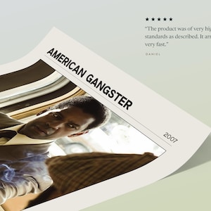 Corner of the American Gangster poster, Light edition, lifted to show the weight of the paper