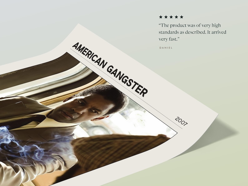 Corner of the American Gangster poster, Light edition, lifted to show the weight of the paper