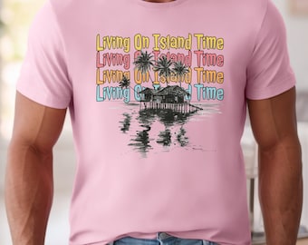 Living On Island Time Lounge T-Shirt, Vacation Shirt, Beach Day Tees, Palm Tree Shirt, Family Vacation Apparel, Travel Gift, Graphic Tees