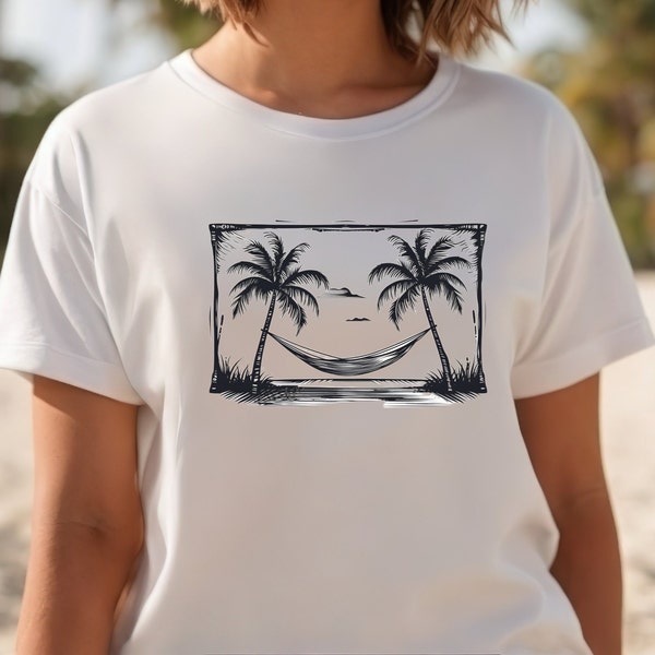 Hammock Lounge T-Shirt, Island Tees, Travel Gift, Summer Relaxing Apparel, Hawaiian Vacation, Funny Tropical Shirt, Sunset Beach, Palm Trees